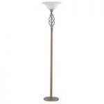 Uplighter Floor Lamp In Antique Brass With Marble Glass