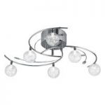 Swirl 6 Lamp Chrome Flush Ceiling Light With Crystal Balls
