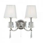 2 Light Chrome and Glass Wall Lamp With White String Shades