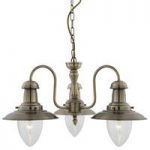 Fisherman 3 Lamp Antique Brass Ceiling Pendant With Seeded Glass