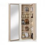 Wooden Shoe Cabinet With Full Mirror In Canadian Oak