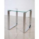 Megan Side Lamp Table In Clear Glass Top With Chrome Legs