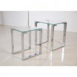 Megan Nest of Table Set In Clear Glass With Chrome Legs