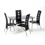 Bizet Glass Dining Table With 4 Black Bellini Chairs