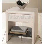 Contemporary 1 Drawer Ivory Leather Bedside Cabinet