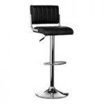 Ribbed Bar Stool In Black Faux Leather With Chrome Base