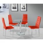 Kristof Round Clear Glass Dining Table And 4 Red Nova Chairs