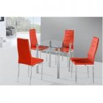 Callisto Dining Table In Black Glass With 4 Red Nova Chairs