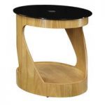BentWood Side Table Oval In Black Glass Top With Oak Base