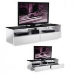 Iceburg TV Stand In High Gloss White With Black Glass