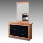 Emma Dressing Table With Mirror In Walnut And Gloss Black Drawer