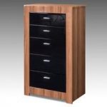 Emma Tall Chest In Walnut With Black High Gloss Drawers
