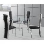Callisto Dining Table In Clear Glass With 4 Black Deluxe Chairs