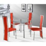 Callisto Clear Glass Dining Table and 4 Red Deluxe Dining Chairs