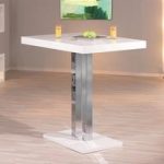 Palzo Bar Table In White High Gloss With Chrome Poles