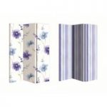 Riviera Blue Floral Canvas Double Sided Room Divider With Stripe