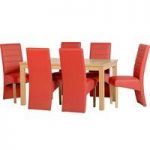 Delmonte Wooden Dining Set with 6 Red Dining Chairs