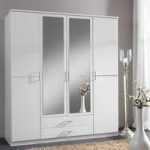 Florence Mirrored Wardrobe In White With DiamantÃ© And 4 Doors