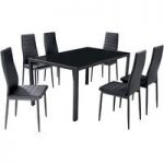 Hattan Black Glass Dining Table And 6 Dining Chairs