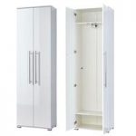 Inside Hallway Wardrobe In White Wood And Gloss Fronts