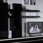 Elisa Wall Mounted Display Unit In Black Lacquer With Shelves
