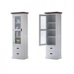 Gomera Display Cabinet In Acacia White Wood With Glass