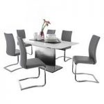Helio Extendable Glass Dining Table With 6 Arco Grey Chairs