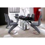 Massimo Extendable Black Glass Table With 6 Black Chairs