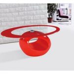 Cairo Oval Red Border Glass Coffee Table With Red Gloss Base