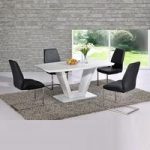 Ventura V Shaped White Dining Table And 4 Black Dining Chairs