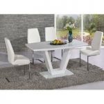 Ventura V Shaped White Dining Table And 4 White Dining Chairs