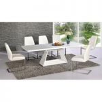 Amsterdam White Glass And Gloss Extending Dining Table 6 Chairs