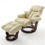 Calgary Swivel Relaxer Chair Leather With Foot Stool In Cream