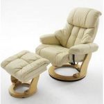 Calgary Swivel Relaxer Chair Leather Cream And Oak And Footstool