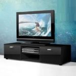 Modern Low Plasma TV Stand In Black With 2 High Gloss Doors