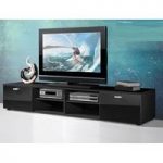Contemporary LCD TV Stand In Black With Gloss Doors