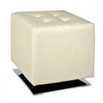 Beto Square Stool In Cream Faux Leather With Chrome Base