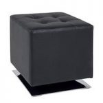 Beto Square Stool In Black Faux Leather With Chrome Base