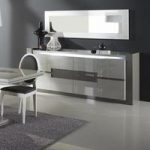 Renoir Sideboard In Taupe And Grey Gloss With Lights And Mirror
