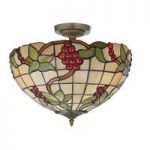3 Light Tiffany Semi Flush Grape Design Ceiling Pendant