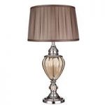Chrome Table Lamp With Amber Glass Brown Pleated Tapered Shade