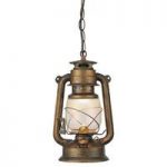 Miners 1 Light Lantern Pendant In Black Gold With White Glass
