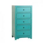 Anji 5 Drawer Narrow Chest in Teal