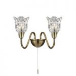 Monarch 2 Light Antique Brass Wall Lamp With Clear Glass Shades
