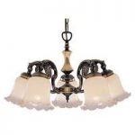 Madrid 5 Lamp Antique Brass Ceiling Light With Amber Fluted Lip