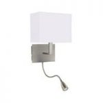 Dual Arm Satin Silver Wall Lamp With Oblong Fabric Shade