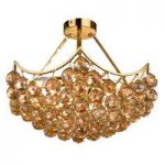 Sassari 5 Lamp Gold Basket Pendant With Cognac Crystal Balls