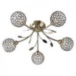 Bellis II 5 Lamp Antique Brass Ceiling Light With Glass Buttons