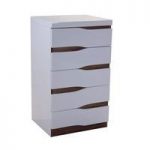 Ardwick Narrow 5 Drawers Chest In White High Gloss And Walnut