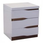 Ardwick 3 Drawers Bedside Cabinet In White High Gloss And Walnut